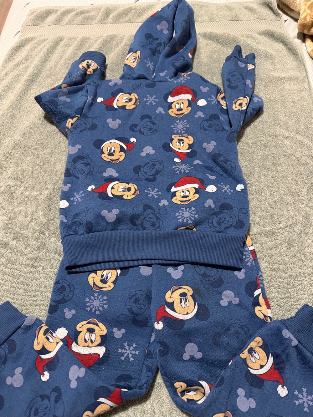 Disney Mickey Mouse Kids Blue Holiday Hoodie & Pants Pajama Set